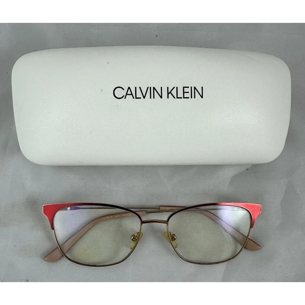 Calvin Klein Eyeglasses Frames Red Cat Eye Rose Gold Tone 52-15-135 CK18108 600